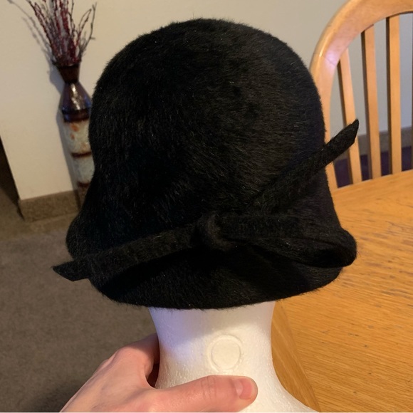 Vintage M’sieu Leon Black CLOCHE Felt Fur Mohair Hat Duchesse Lustra Loleil - Picture 4 of 11